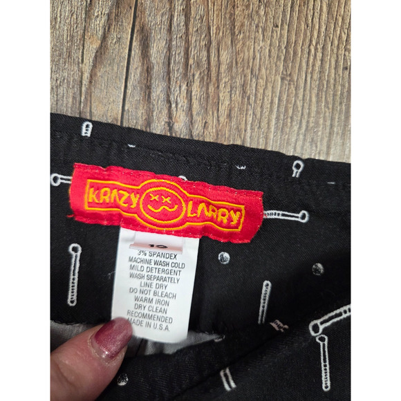 Krazy Larry Pull-On Ankle Pants - Black Golf Tee Club Print Elastic Waist 12 - Picture 5 of 9